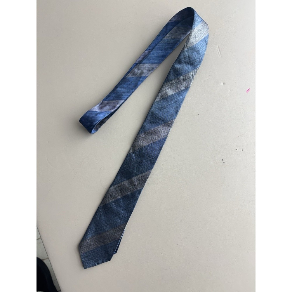 HANFABS 100% Silk‎ Tie Blue Gray Diagonal Stripe Made In India Classic Mens